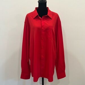 Red Silky Long Sleeve Button Up Blouse